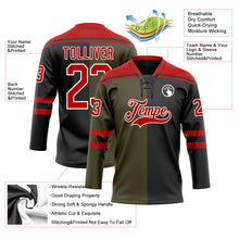 Charger l'image dans la galerie, Custom Black Red Olive-White Split Fashion Hockey Lace Neck Jersey