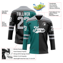 Laden Sie das Bild in den Galerie-Viewer, Custom Black Gray Teal-White Split Fashion Hockey Lace Neck Jersey