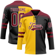 Charger l'image dans la galerie, Custom Black Crimson Yellow-White Split Fashion Hockey Lace Neck Jersey