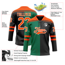 Laden Sie das Bild in den Galerie-Viewer, Custom Black Orange Kelly Green-White Split Fashion Hockey Lace Neck Jersey