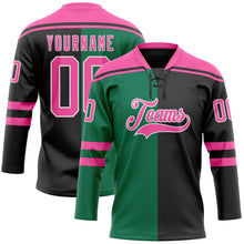 Charger l'image dans la galerie, Custom Black Pink Kelly Green-White Split Fashion Hockey Lace Neck Jersey