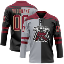Charger l'image dans la galerie, Custom Black Crimson Gray-Cream Split Fashion Hockey Lace Neck Jersey