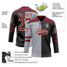 Charger l'image dans la galerie, Custom Black Crimson Gray-Cream Split Fashion Hockey Lace Neck Jersey