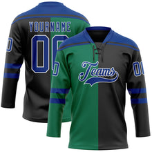 Charger l'image dans la galerie, Custom Black Royal Kelly Green-White Split Fashion Hockey Lace Neck Jersey