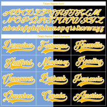 Laden Sie das Bild in den Galerie-Viewer, Custom Black Gold Powder Blue-White Split Fashion Hockey Lace Neck Jersey