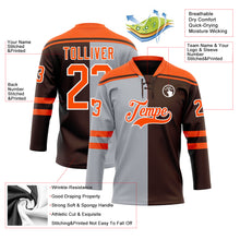 Laden Sie das Bild in den Galerie-Viewer, Custom Brown Orange Gray-White Split Fashion Hockey Lace Neck Jersey