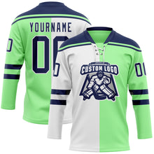 Charger l'image dans la galerie, Custom Pea Green Navy-White Split Fashion Hockey Lace Neck Jersey