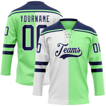 Charger l'image dans la galerie, Custom Pea Green Navy-White Split Fashion Hockey Lace Neck Jersey