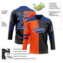 Load image into Gallery viewer, Custom Black Royal Orange-White Split Fashion Hockey Lace Neck Jersey