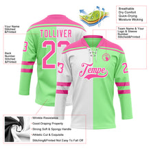 Charger l'image dans la galerie, Custom Pea Green Pink-White Split Fashion Hockey Lace Neck Jersey