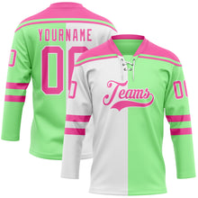 Charger l'image dans la galerie, Custom Pea Green Pink-White Split Fashion Hockey Lace Neck Jersey