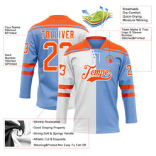 Laden Sie das Bild in den Galerie-Viewer, Custom Powder Blue Orange-White Split Fashion Hockey Lace Neck Jersey