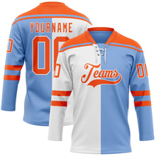 Laden Sie das Bild in den Galerie-Viewer, Custom Powder Blue Orange-White Split Fashion Hockey Lace Neck Jersey