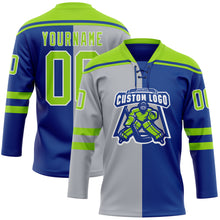 Загрузить изображение в средство просмотра галереи, Custom Royal Neon Green Gray-White Split Fashion Hockey Lace Neck Jersey
