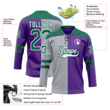 Charger l'image dans la galerie, Custom Purple Kelly Green Gray-White Split Fashion Hockey Lace Neck Jersey