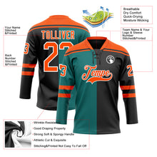 Charger l'image dans la galerie, Custom Black Orange Teal-White Split Fashion Hockey Lace Neck Jersey