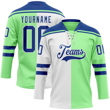 Charger l'image dans la galerie, Custom Pea Green Royal-White Split Fashion Hockey Lace Neck Jersey