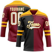 Charger l'image dans la galerie, Custom Crimson White Black-Gold Split Fashion Hockey Lace Neck Jersey