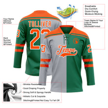 Charger l'image dans la galerie, Custom Kelly Green Orange Gray-White Split Fashion Hockey Lace Neck Jersey