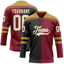 Charger l'image dans la galerie, Custom Crimson White Black-Old Gold Split Fashion Hockey Lace Neck Jersey