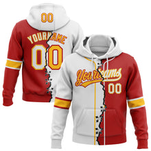 Load image into Gallery viewer, Custom Red White-Gold Split Ripped Pattern Baseball Pullover Sweatshirt Hoodie