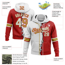 Load image into Gallery viewer, Custom Red White-Old Gold Split Ripped Pattern Baseball Pullover Sweatshirt Hoodie
