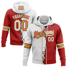 Load image into Gallery viewer, Custom Red White-Old Gold Split Ripped Pattern Baseball Pullover Sweatshirt Hoodie