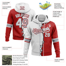 Load image into Gallery viewer, Custom Red White-Gray Split Ripped Pattern Baseball Pullover Sweatshirt Hoodie