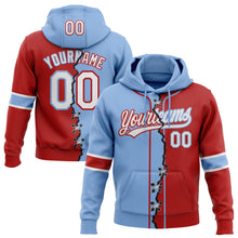 Load image into Gallery viewer, Custom Red White-Light Blue Split Ripped Pattern Baseball Pullover Sweatshirt Hoodie
