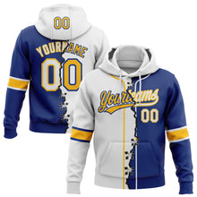 Load image into Gallery viewer, Custom Royal White-Gold Split Ripped Pattern Baseball Pullover Sweatshirt Hoodie