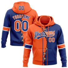 Load image into Gallery viewer, Custom Royal Orange-White Split Ripped Pattern Baseball Pullover Sweatshirt Hoodie