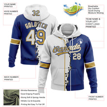 Load image into Gallery viewer, Custom Royal White-Old Gold Split Ripped Pattern Baseball Pullover Sweatshirt Hoodie