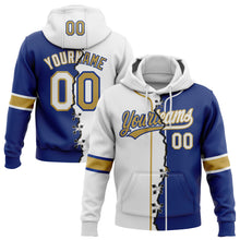 Load image into Gallery viewer, Custom Royal White-Old Gold Split Ripped Pattern Baseball Pullover Sweatshirt Hoodie
