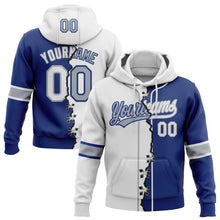 Load image into Gallery viewer, Custom Royal White-Gray Split Ripped Pattern Baseball Pullover Sweatshirt Hoodie