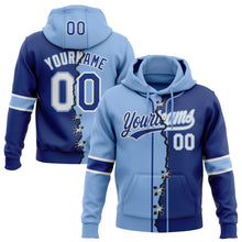 Load image into Gallery viewer, Custom Royal White-Light Blue Split Ripped Pattern Baseball Pullover Sweatshirt Hoodie