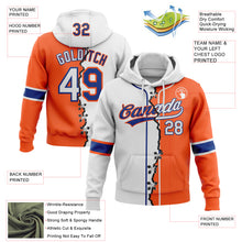Load image into Gallery viewer, Custom Orange White-Royal Split Ripped Pattern Baseball Pullover Sweatshirt Hoodie