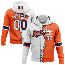 Laden Sie das Bild in den Galerie-Viewer, Custom Orange White-Navy Split Ripped Pattern Baseball Pullover Sweatshirt Hoodie