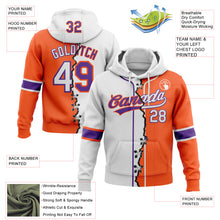 Load image into Gallery viewer, Custom Orange White-Purple Split Ripped Pattern Baseball Pullover Sweatshirt Hoodie