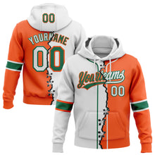 Laden Sie das Bild in den Galerie-Viewer, Custom Orange White-Kelly Green Split Ripped Pattern Baseball Pullover Sweatshirt Hoodie