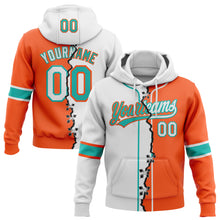 Load image into Gallery viewer, Custom Orange White-Aqua Split Ripped Pattern Baseball Pullover Sweatshirt Hoodie