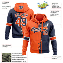 Load image into Gallery viewer, Custom Navy Orange-White Split Ripped Pattern Baseball Pullover Sweatshirt Hoodie