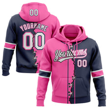 Load image into Gallery viewer, Custom Navy White-Pink Split Ripped Pattern Baseball Pullover Sweatshirt Hoodie