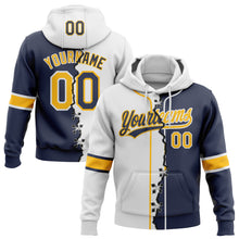 Load image into Gallery viewer, Custom Navy Gold-White Split Ripped Pattern Baseball Pullover Sweatshirt Hoodie