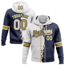 Load image into Gallery viewer, Custom Navy White-Old Gold Split Ripped Pattern Baseball Pullover Sweatshirt Hoodie