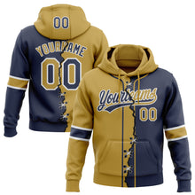 Laden Sie das Bild in den Galerie-Viewer, Custom Navy Old Gold-White Split Ripped Pattern Baseball Pullover Sweatshirt Hoodie