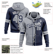 Laden Sie das Bild in den Galerie-Viewer, Custom Navy Gray-White Split Ripped Pattern Baseball Pullover Sweatshirt Hoodie
