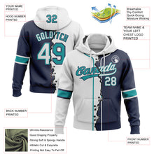 Load image into Gallery viewer, Custom Navy White-Teal Split Ripped Pattern Baseball Pullover Sweatshirt Hoodie