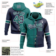 Load image into Gallery viewer, Custom Navy Teal-White Split Ripped Pattern Baseball Pullover Sweatshirt Hoodie