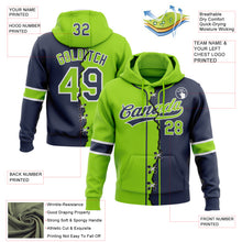 Load image into Gallery viewer, Custom Navy Neon Green-White Split Ripped Pattern Baseball Pullover Sweatshirt Hoodie