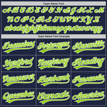 Load image into Gallery viewer, Custom Navy Neon Green-White Split Ripped Pattern Baseball Pullover Sweatshirt Hoodie